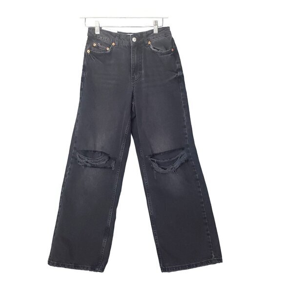 NEW LOOK Women Jeans Size 2P Sinead Baggy Ripped Knee High Rise Black Distressed - Picture 1 of 7